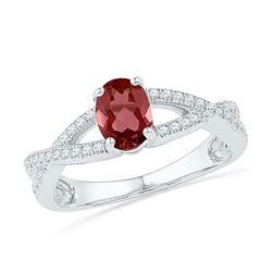 Womens Oval Lab-Created Garnet Diamond Solitaire Ring 1/3 Cttw 10kt White Gold - REF-15Y5N