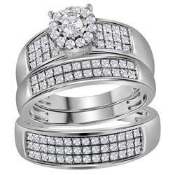 His Hers Round Diamond Halo Matching Wedding Set 7/8 Cttw 14kt White Gold - REF-88H9R