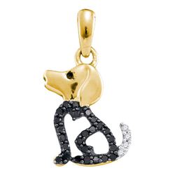 Womens Round Black Color Enhanced Diamond Puppy Dog Animal Pendant 1/8 Cttw 10kt Yellow Gold - REF-7