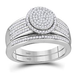 Round Diamond Bridal Wedding Ring Band Set 3/8 Cttw 10kt White Gold - REF-38A9M