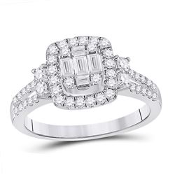 Womens Baguette Diamond Square Cluster Ring 3/4 Cttw 14kt White Gold - REF-71K9Y