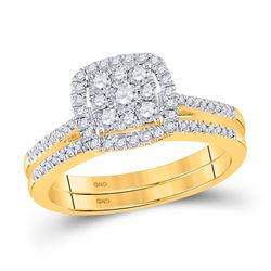 Round Diamond Bridal Wedding Ring Band Set 1/2 Cttw 10kt Yellow Gold - REF-43X5A