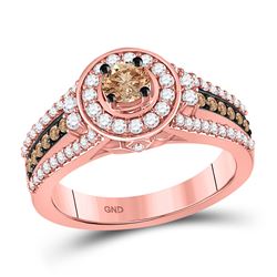 Round Brown Diamond Solitaire Bridal Wedding Engagement Ring 1 Cttw 14kt Rose Gold - REF-87R5X