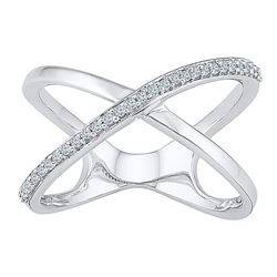 Womens Round Diamond Open Crossover Band Ring 1/6 Cttw 10kt White Gold - REF-17R5X