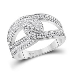 Womens Baguette Diamond Intertwined Band Ring 3/4 Cttw 14kt White Gold - REF-49K9Y