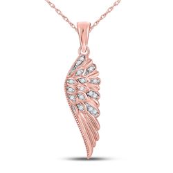 Womens Round Diamond Angel Wing Fashion Pendant 1/20 Cttw 10kt Rose Gold - REF-7W5K