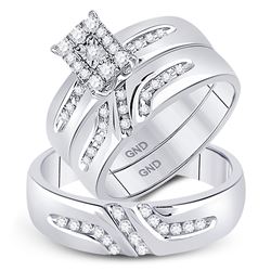 His Hers Round Diamond Solitaire Matching Wedding Set 1/3 Cttw 10kt White Gold - REF-32H5R