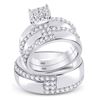 Image 1 : His Hers Round Diamond Cluster Matching Wedding Set 1-1/2 Cttw 14kt White Gold - REF-112R5X