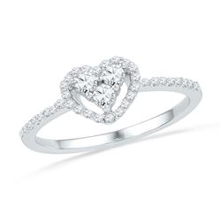 Womens Round Diamond Slender Framed Heart Cluster Ring 1/3 Cttw 10kt White Gold - REF-20R9X