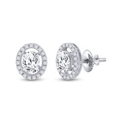 Womens Oval Diamond Solitaire Stud Earrings 1-1/4 Cttw 14kt White Gold - REF-236K9Y