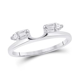 Womens Baguette Diamond Ring Guard Wrap Solitaire Enhancer 1/5 Cttw 14kt White Gold - REF-23Y5N