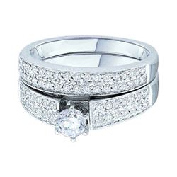 Round Diamond Bridal Wedding Ring Band Set 3/4 Cttw 14kt White Gold - REF-87R5X