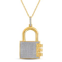 Mens Round Diamond Combination Lock Charm Pendant 3/4 Cttw 10kt Yellow Gold - REF-63A9M