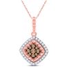 Image 1 : Womens Round Brown Diamond Offset Square Pendant 1/4 Cttw 10kt Rose Gold - REF-17R5X