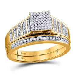 Round Diamond Rectangle Cluster Bridal Wedding Engagement Ring 1/4 Cttw 10kt Yellow Gold - REF-23N5F