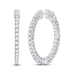 Womens Round Diamond Single Row Hoop Earrings 3 Cttw 14kt White Gold - REF-219K5Y