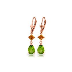 Genuine 4.5 ctw Peridot & Citrine Earrings 14KT Rose Gold - REF-41F4Z