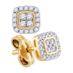 Womens Round Diamond Square Cluster Stud Earrings 1/5 Cttw 10kt Yellow Gold - REF-12N9F