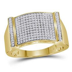 Mens Round Diamond Rectangle Cluster Ring 1/2 Cttw 10kt Yellow Gold - REF-50N9F