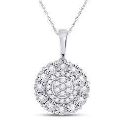 Womens Round Diamond Fashion Halo Cluster Pendant 1/6 Cttw 10kt White Gold - REF-15A9M