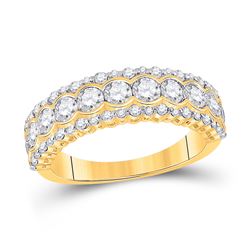 Womens Round Diamond Cocktail Anniversary Ring 1-1/2 Cttw 10kt Yellow Gold - REF-100A5M