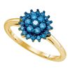 Image 1 : Womens Round Blue Color Enhanced Diamond Flower Cluster Ring 1/2 Cttw 10kt Yellow Gold - REF-21H9R