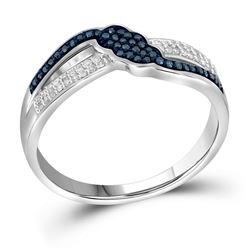 Womens Round Blue Color Enhanced Diamond Fashion Ring 1/5 Cttw 10kt White Gold - REF-18K5Y