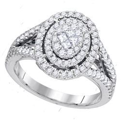 Princess Diamond Oval Cluster Bridal Wedding Engagement Ring 1 Cttw 14kt White Gold - REF-82N9F