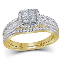 Princess Diamond Halo Bridal Wedding Ring Band Set 1 Cttw 14kt Yellow Gold - REF-71F9W