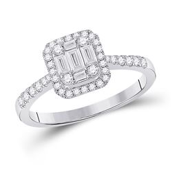 Womens Baguette Diamond Square Cluster Ring 1/2 Cttw 14kt White Gold - REF-38Y9N