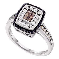 Womens Princess Brown Diamond Fashion Ring 1/2 Cttw 14kt White Gold - REF-45N5F