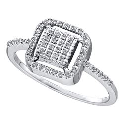 Womens Round Diamond Square Cluster Ring 1/8 Cttw 14kt White Gold - REF-14N9F