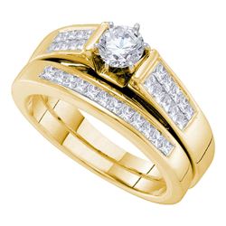 Round Diamond Bridal Wedding Ring Band Set 1 Cttw 14kt Yellow Gold - REF-148N9F