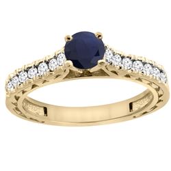 0.90 CTW Blue Sapphire & Diamond Ring 14K Yellow Gold - REF-98H5M