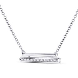 Womens Round Diamond Double Horizontal Bar Necklace 1/10 Cttw 10kt White Gold - REF-16K9Y