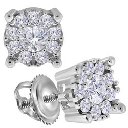 Womens Round Diamond Halo Earrings 3/4 Cttw 14kt White Gold - REF-65M5H