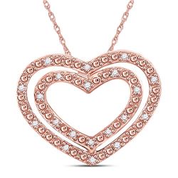 Womens Round Diamond Double Heart Pendant 1/12 Cttw 10kt Rose Gold - REF-8M5H