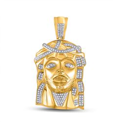 Mens Diamond Jesus Face Charm Pendant 1/2 Cttw 10k Yellow Gold - REF-93R9X