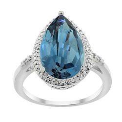 5.55 CTW London Blue Topaz & Diamond Ring 10K White Gold - REF-37V4R