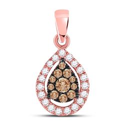 Womens Round Brown Diamond Teardrop Cluster Pendant 1/3 Cttw 14kt Rose Gold - REF-21F5W