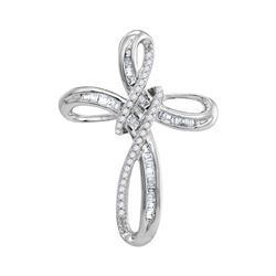 Womens Round Diamond Cross Pendant 1/5 Cttw 10kt White Gold - REF-13A9M