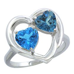 2.61 CTW Diamond, Swiss Blue Topaz & London Blue Topaz Ring 10K White Gold - REF-24F3N