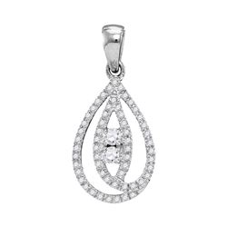 Womens Round Diamond Teardrop 2-stone Pendant 1/6 Cttw 10kt White Gold - REF-10K5Y