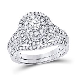 Round Diamond Bridal Wedding Ring Band Set 1 Cttw 14kt White Gold - REF-107A9M