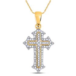 Womens Round Diamond Cross Religious Pendant 1/5 Cttw 10kt Yellow Gold - REF-13W9K