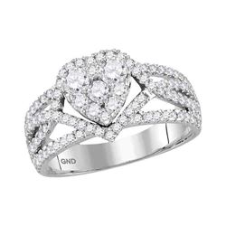 Round Diamond Cluster Heart Bridal Wedding Engagement Ring 1 Cttw 14kt White Gold - REF-76R5X