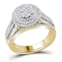 Round Diamond Bridal Wedding Ring Band Set 1 Cttw 10kt Yellow Gold - REF-60K9Y