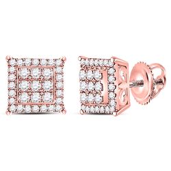 Womens Round Diamond Square Cluster Earrings 1/4 Cttw 14kt Rose Gold - REF-25N9F