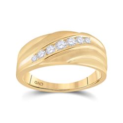 Mens Round Diamond Diagonal Wedding Band Ring 1/2 Cttw 10kt Yellow Gold - REF-43W5K