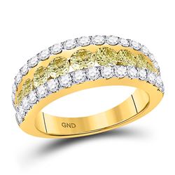 Womens Round Yellow Diamond Triple Row Band Ring 2 Cttw 14kt Yellow Gold - REF-144H5R